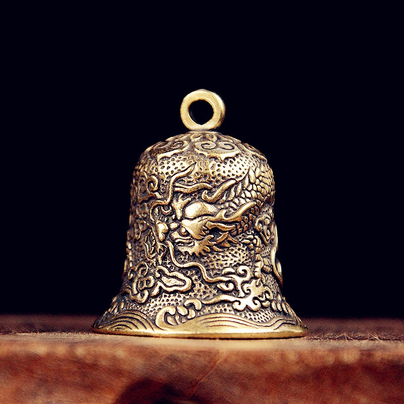 Vintage Collectible Bells - Vintage Brass Bell Carved Dragon Totem
