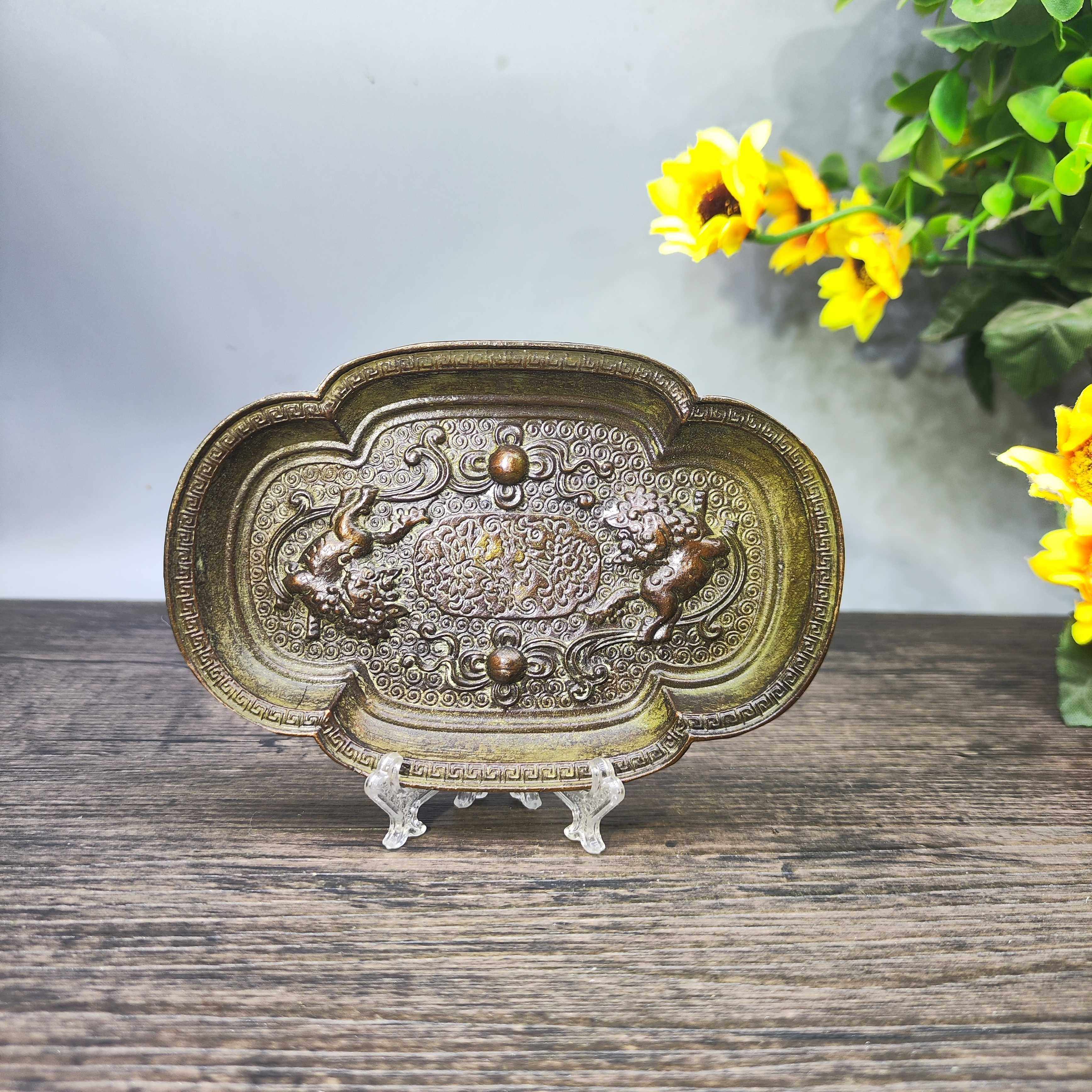 Vintage Collectible Ashtrays - Vintage Brass Lion Playing Ball Brush
