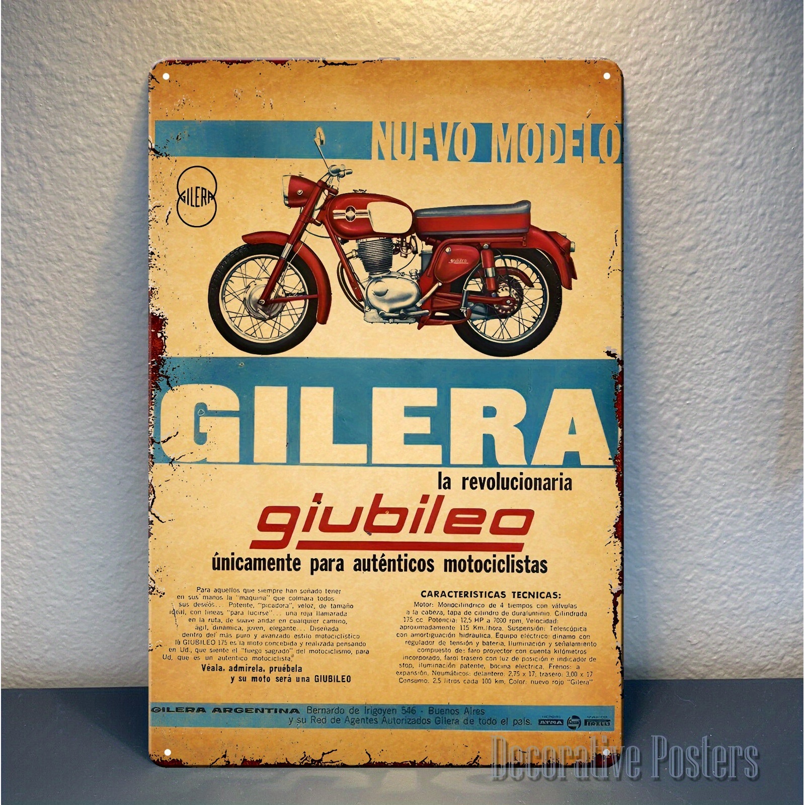 Vintage Gilera Motorcycle Meta - Vintage Collectible Posters reseña y precio